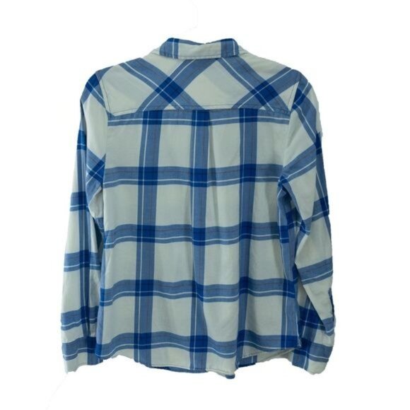 J.Crew Factory Ivory & Blue Plaid Flannel Shirt Boy Fit - Picture 3 of 3